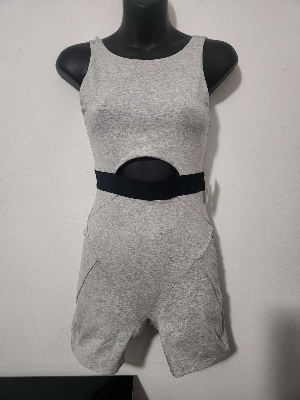 Forever 21 Light Gray Romper with Black Waistband Cutout